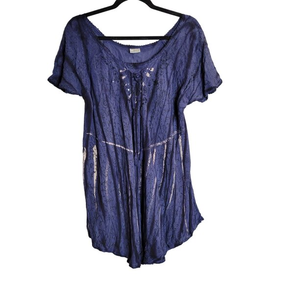 Advance Apparel Womens Plus One Size Fairy Embroidered Blouse Short Sleeve Pleat - Picture 1 of 8